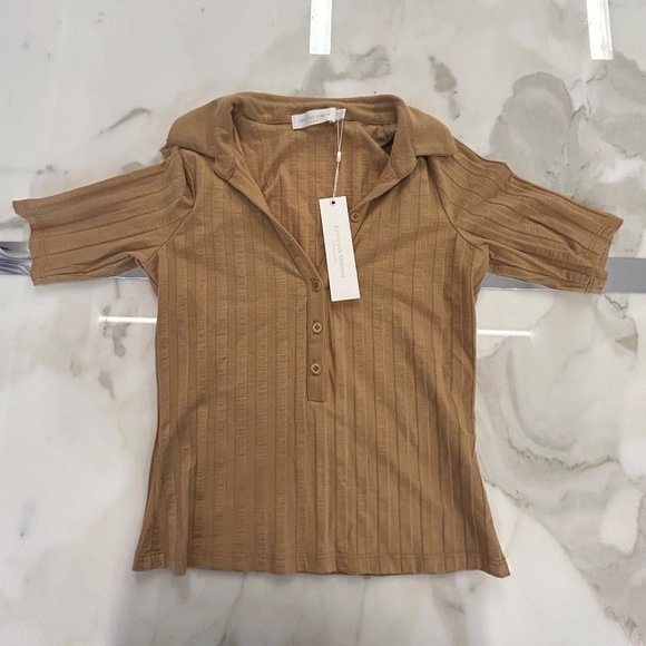 Jonathan Simkhai Terri Compact Rib Short Sleeve Polo Brand New - Picture 1 of 4